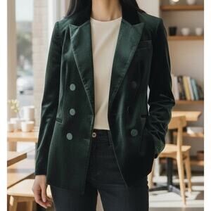 Bar III Velvet Blazer Emerald Green XS Quiet Luxury Holiday Party Jacket